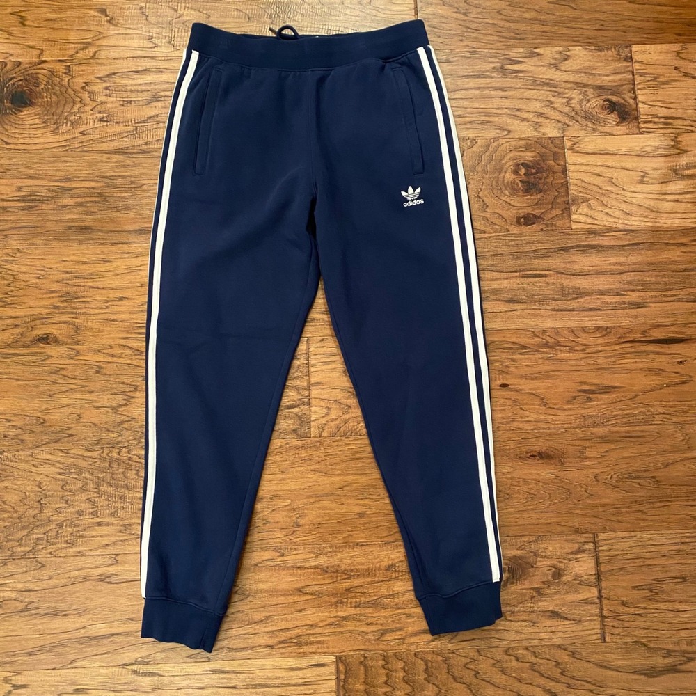 Adidas Originals Track Pants Mens Large Navy Blue 3-Stripe Trefoil Joggers